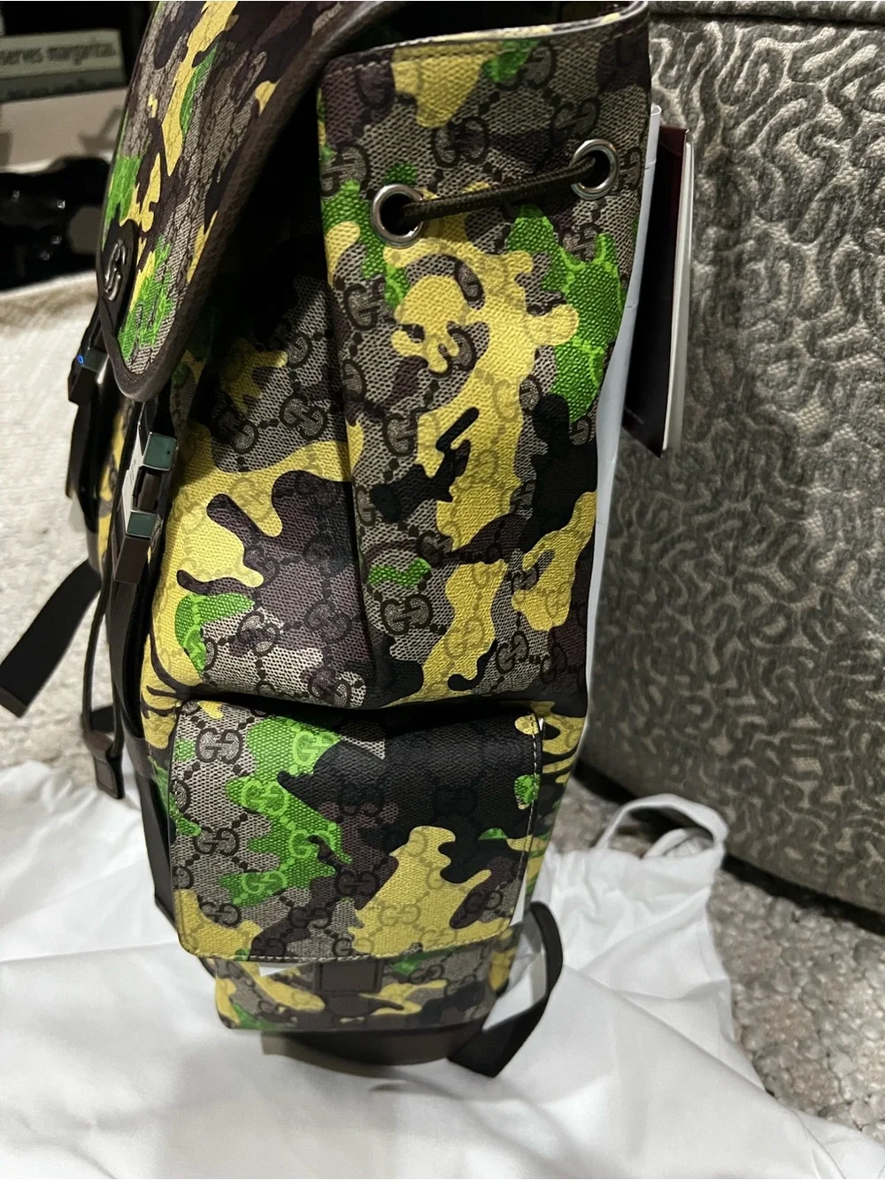 Gucci Men's GG Supreme Camouflage Backpack - Yellow/Green Camo